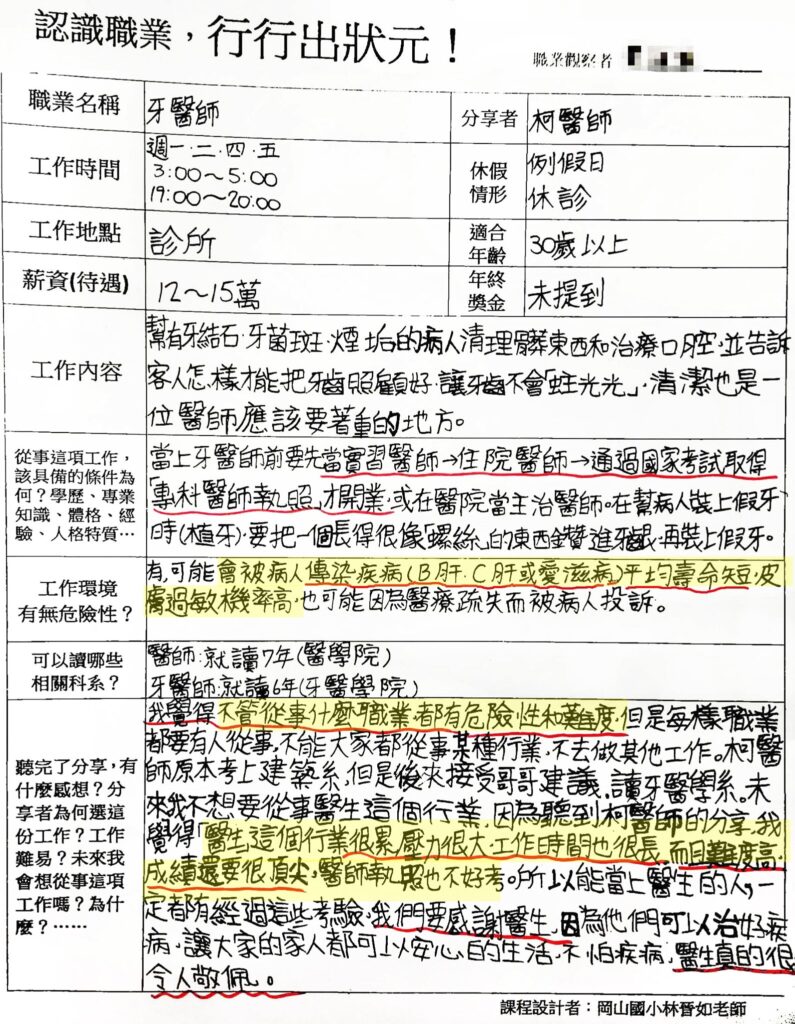 「認識職業，行行出狀元」—牙醫師